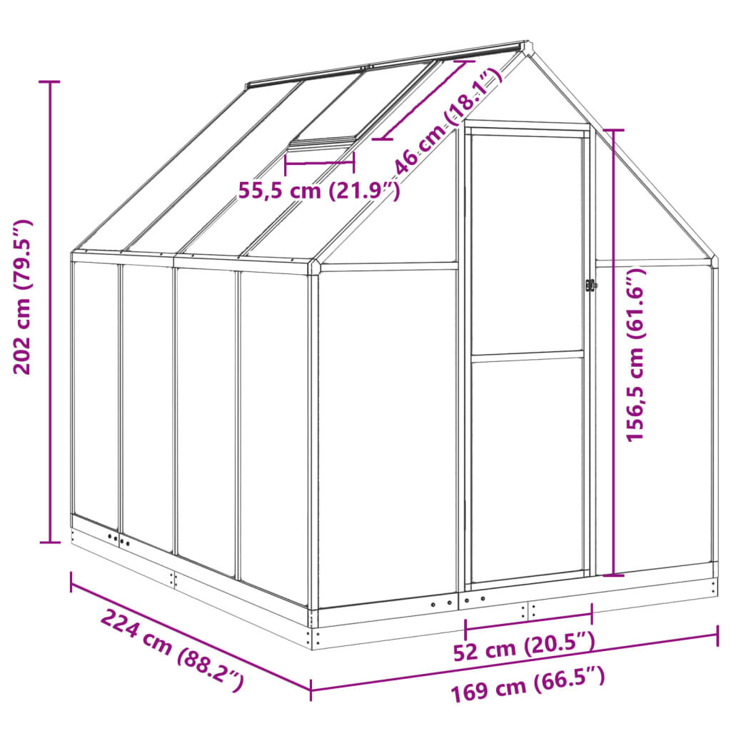 vidaXL Θερμοκήπιο με Πλαίσιο Βάσης Πράσινο 224x169x202 εκ. Αλουμινίου