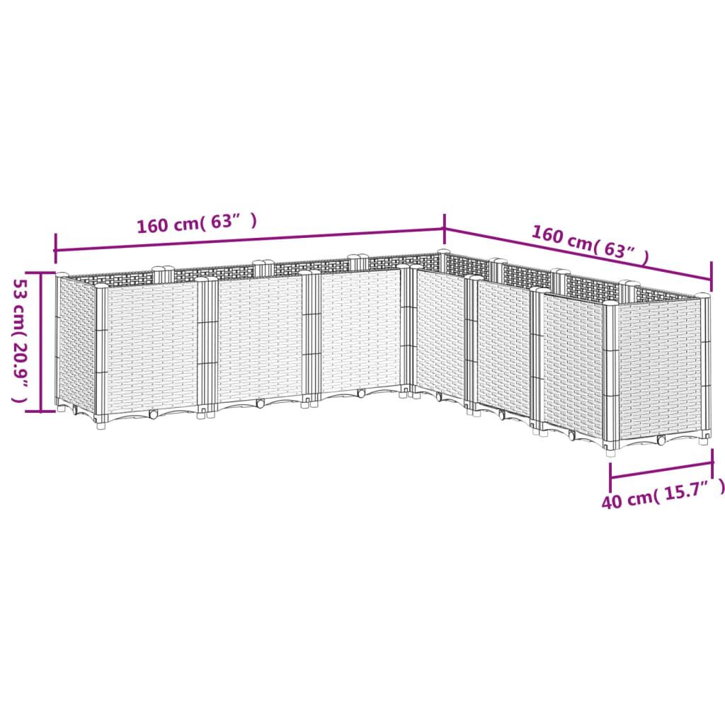vidaXL Ζαρντινιέρα Κήπου Γκρι 160x160x53 εκ. Πολυπροπυλένιο