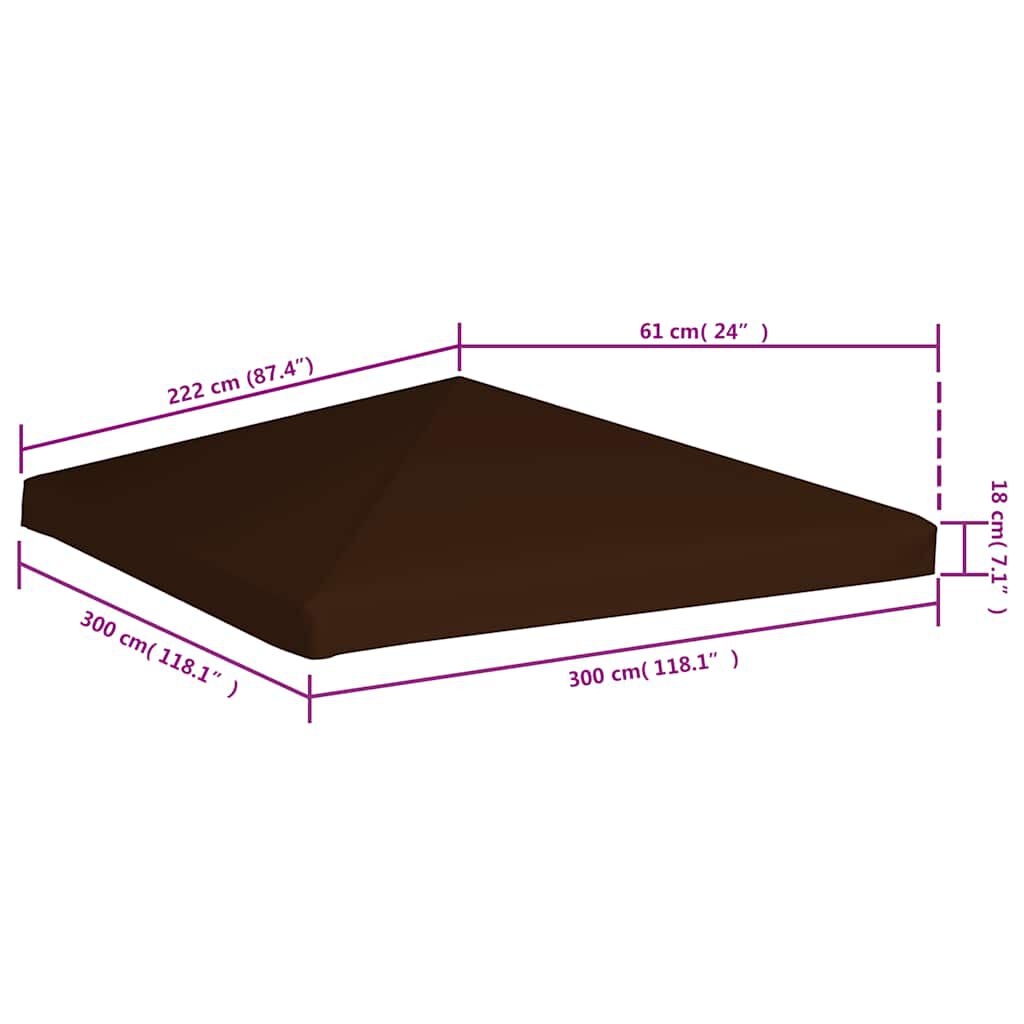 vidaXL Κάλυμμα για Κιόσκι Καφέ 3 x 3 μ. 310 γρ./μ²