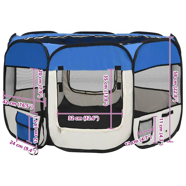 vidaXL Πάρκο Σκύλου Πτυσσόμενο Μπλε 110x110x58 εκ. με Σάκο Μεταφοράς