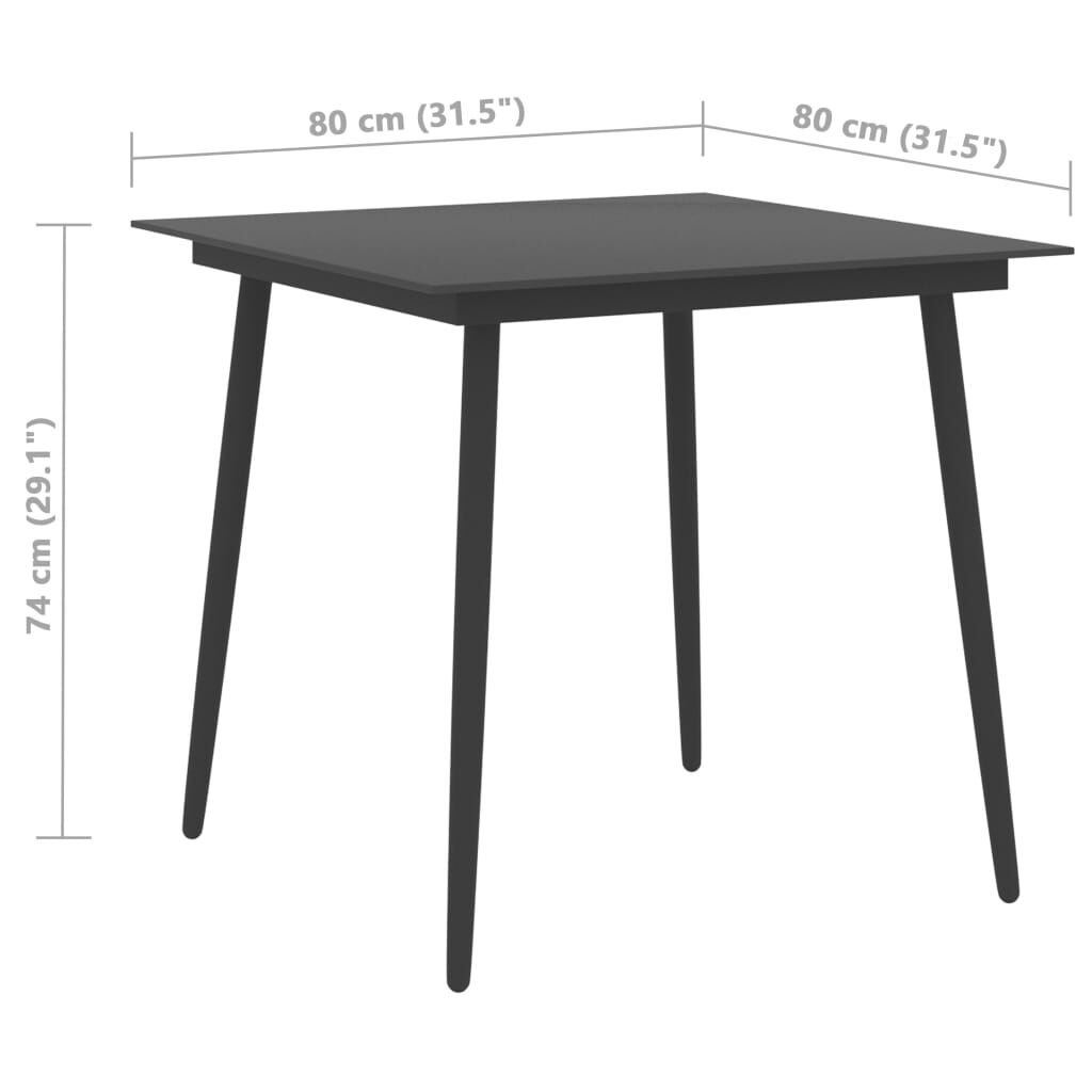 vidaXL Τραπεζαρία Κήπου Μαύρη 80 x 80 x 74 εκ. από Ατσάλι / Γυαλί