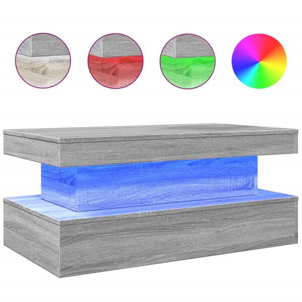 vidaXL Τραπεζάκι Σαλονιού με LED Γκρι Sonoma 90 x 50 x 40 εκ.