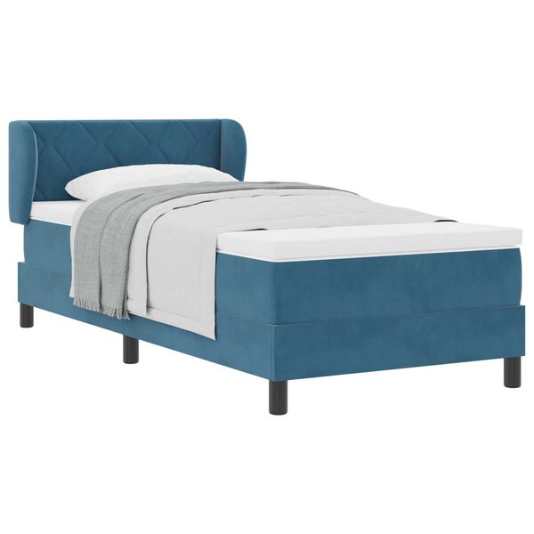 vidaXL Κρεβάτι Box Spring με Στρώμα Σκούρο Μπλε 90x190 εκ. Βελούδο