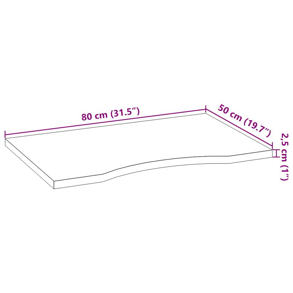 vidaXL Επιφάνεια Τραπεζιού Ορθογώνιος 80x50x2,5 εκ. Μασίφ Ξύλο Δρυός