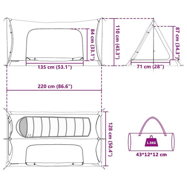 vidaXL Εσωτερική σκηνή Μαύρο 220 x 128 x 110 εκ Πλέγμα