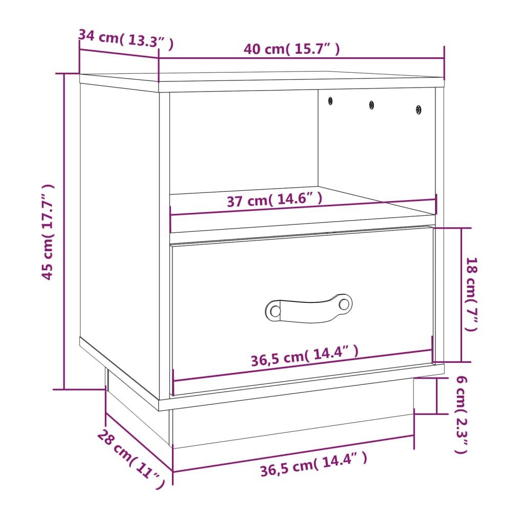 vidaXL Κομοδίνο Γκρι 40 x 34 x 45 εκ. από Μασίφ Ξύλο Πεύκου
