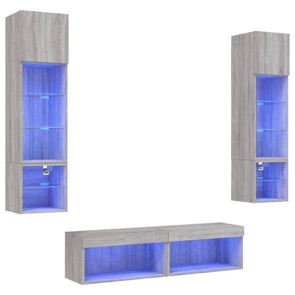 vidaXL Έπιπλα Τοίχου Τηλεόρασης 6 τεμ. LED Γκρι Sonoma από Επεξ. Ξύλο