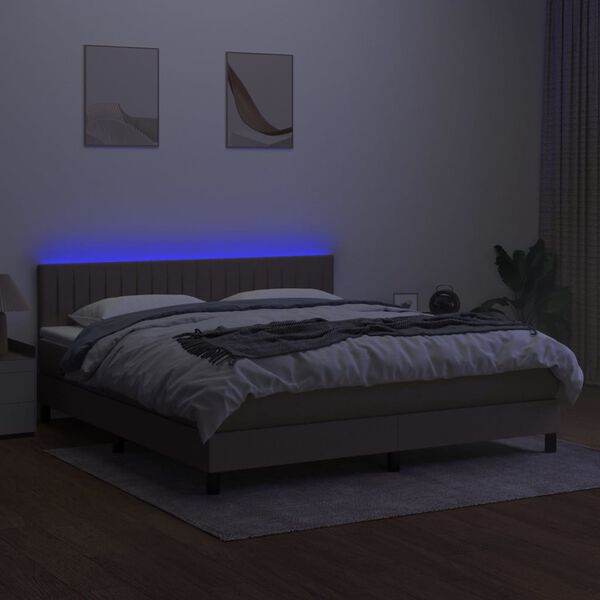 vidaXL &Kappa;&rho;&epsilon;&beta;ά&tau;&iota; Boxspring &mu;&epsilon; &Sigma;&tau;&rho;ώ&mu;&alpha; & LED Taupe 180x200 &epsilon;&kappa;. &Upsilon;&phi;&alpha;&sigma;&mu;ά&tau;&iota;&nu;&omicron;