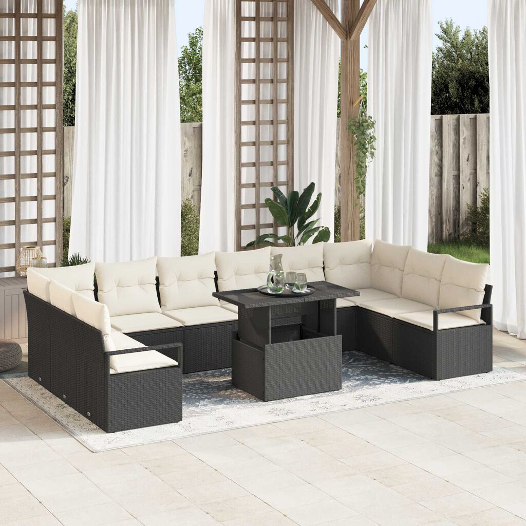 vidaXL Σετ Καναπέ Κήπου με αποθήκευση 11 pcs Μαύρο Πολυ ράταν
