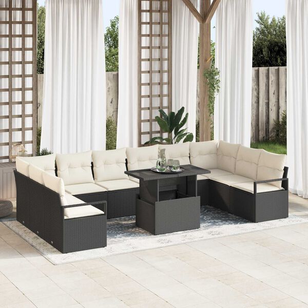 vidaXL Σετ Καναπέ Κήπου με αποθήκευση 11 pcs Μαύρο Πολυ ράταν