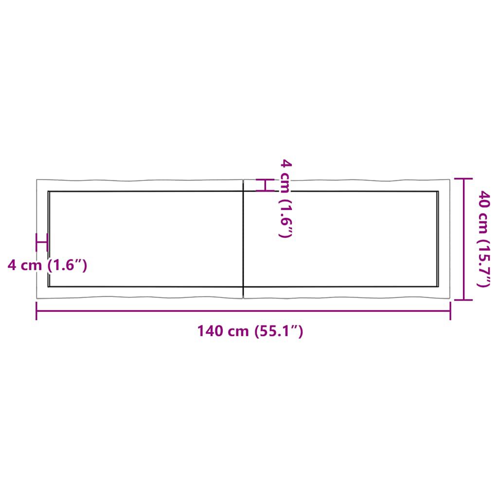 vidaXL Επιφ Τραπεζιού Αν Καφέ 140x40x(2-4)εκ.Ακατέργ. Μασίφ Ξύλο Δρυός
