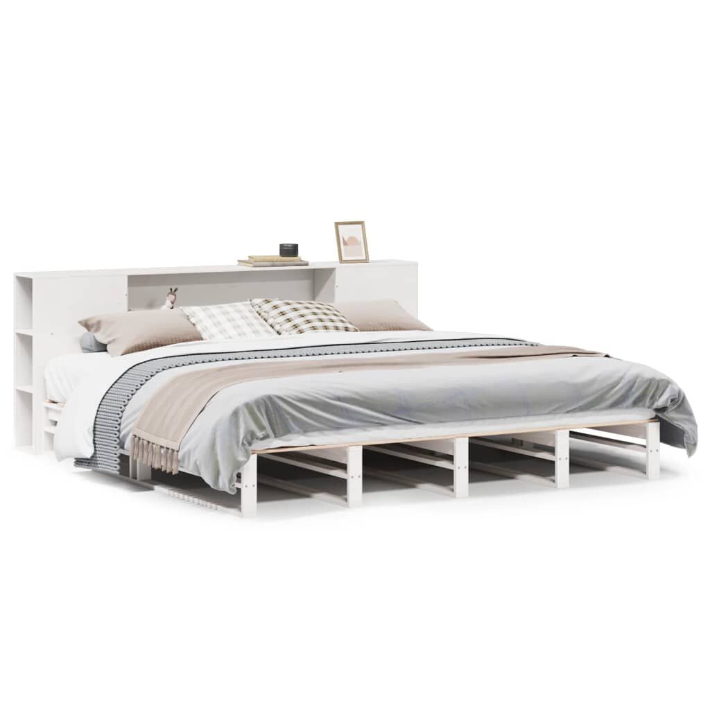 vidaXL Κρεβάτι Βιβλιοθήκη Χωρίς Στρώμα Λευκό 180x200 εκ Μασίφ Ξύλο