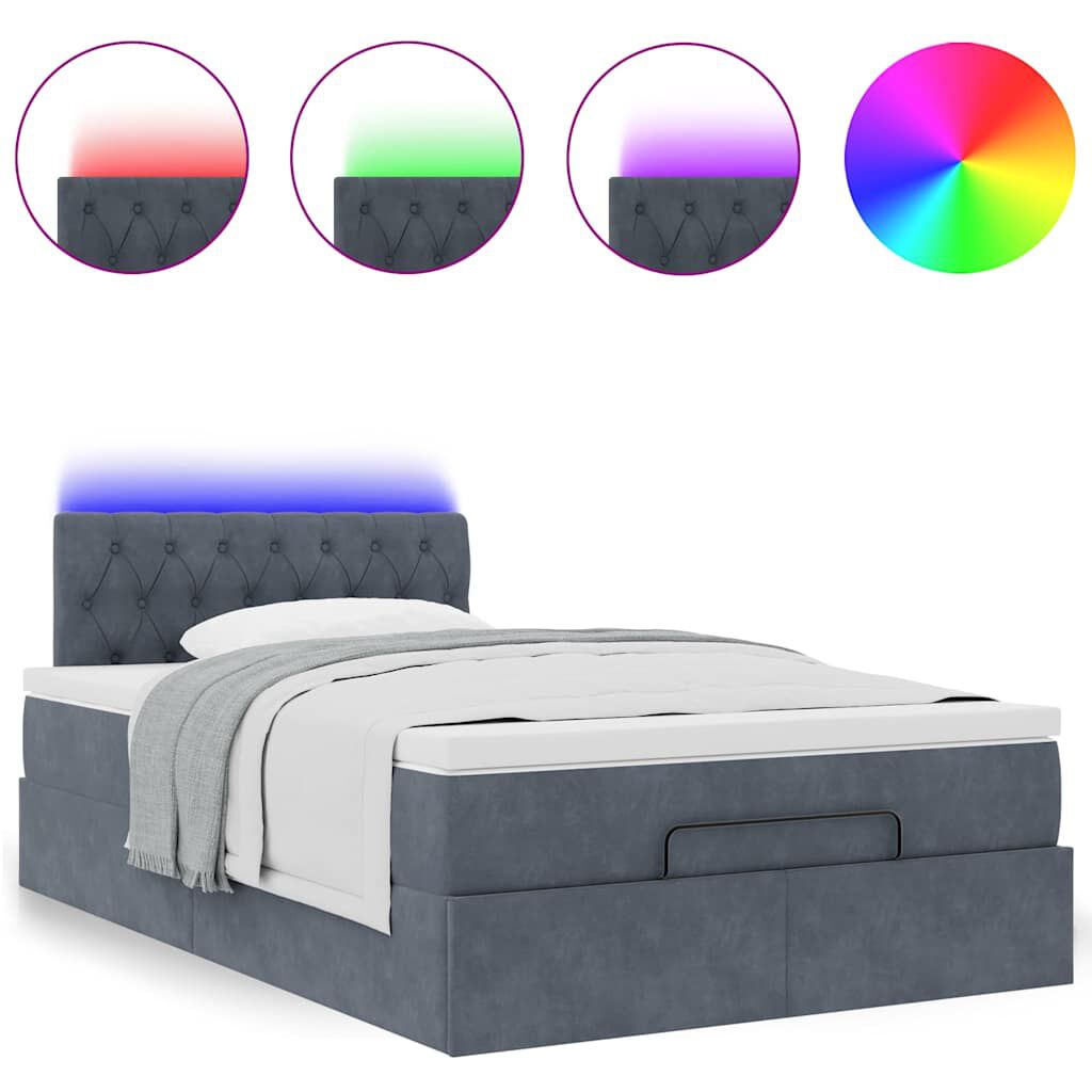 vidaXL Οθωμανικό κρεβάτι με στρώμα & LEDs Σκούρο γκρι 120x190cm Velvet
