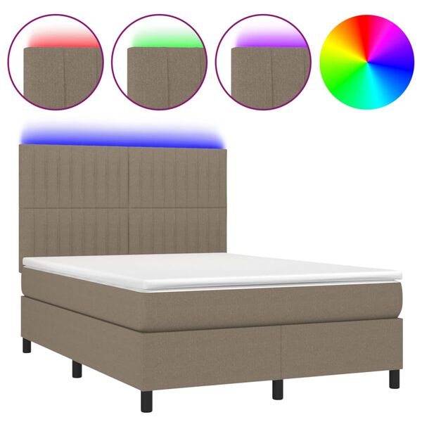 vidaXL &Kappa;&rho;&epsilon;&beta;ά&tau;&iota; Boxspring &mu;&epsilon; &Sigma;&tau;&rho;ώ&mu;&alpha; & LED Taupe 140x200 &epsilon;&kappa;. &Upsilon;&phi;&alpha;&sigma;&mu;ά&tau;&iota;&nu;&omicron;