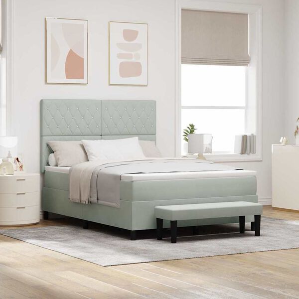 vidaXL Κρεβάτι με ελατήρια με στρώμα Ανοιχτό γκρι 140 x 200 cm Βελούδο