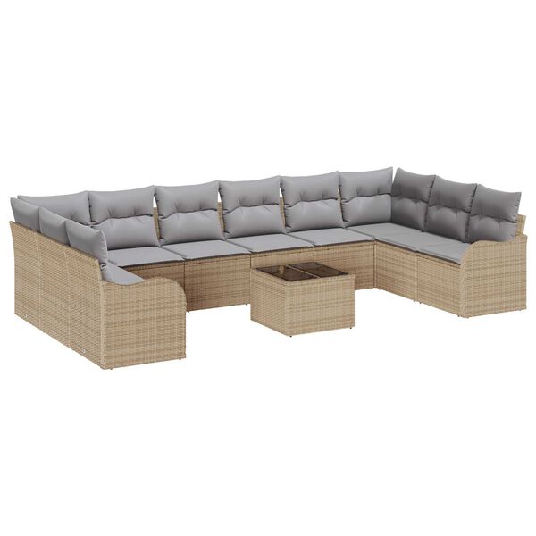 vidaXL Σετ Καναπέ Κήπου με μαξιλάρι 11 pcs Μπεζ Πολυ ράταν