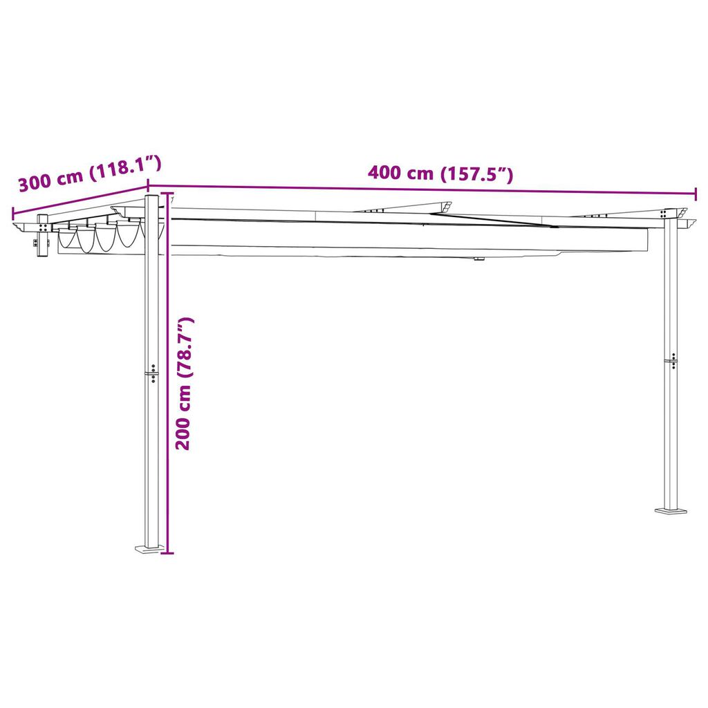 vidaXL Γκαζέμπο τοποθετημένο στον τοίχο Taupe 3 x 4 m Ατσάλι