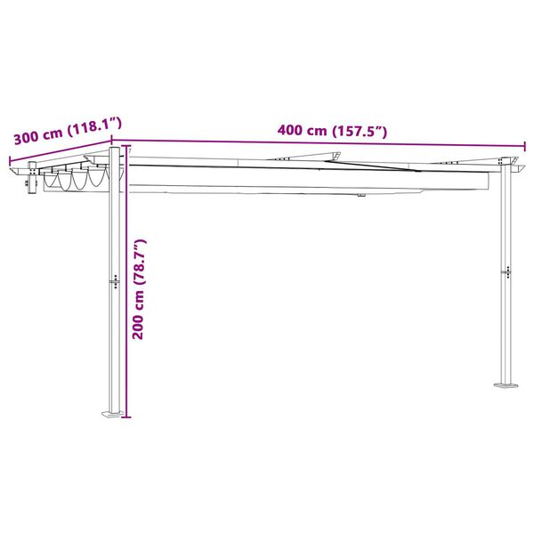 vidaXL Γκαζέμπο τοποθετημένο στον τοίχο Taupe 3 x 4 m Ατσάλι