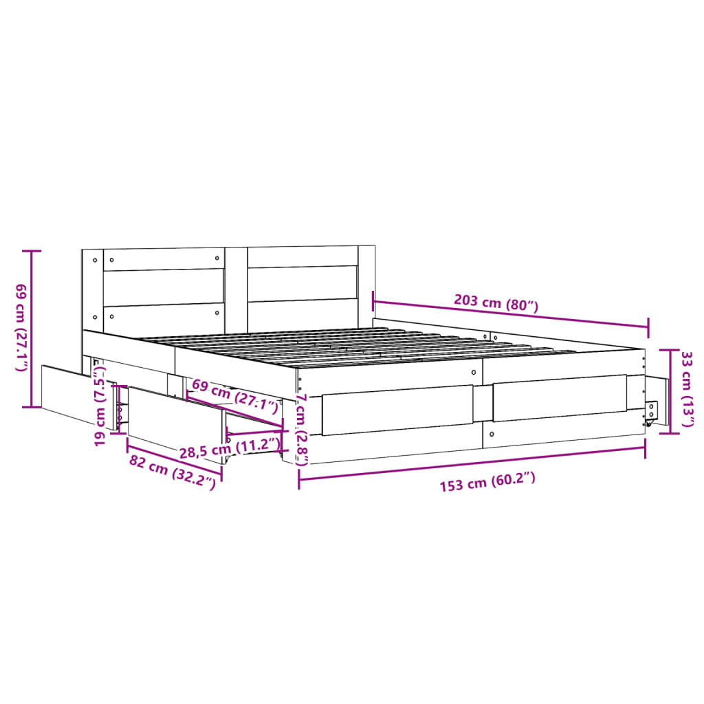 vidaXL Πλαίσιο Κρεβατιού με Κεφαλάρι Γκρι Sonoma 150x200εκ. Επεξ. Ξύλο