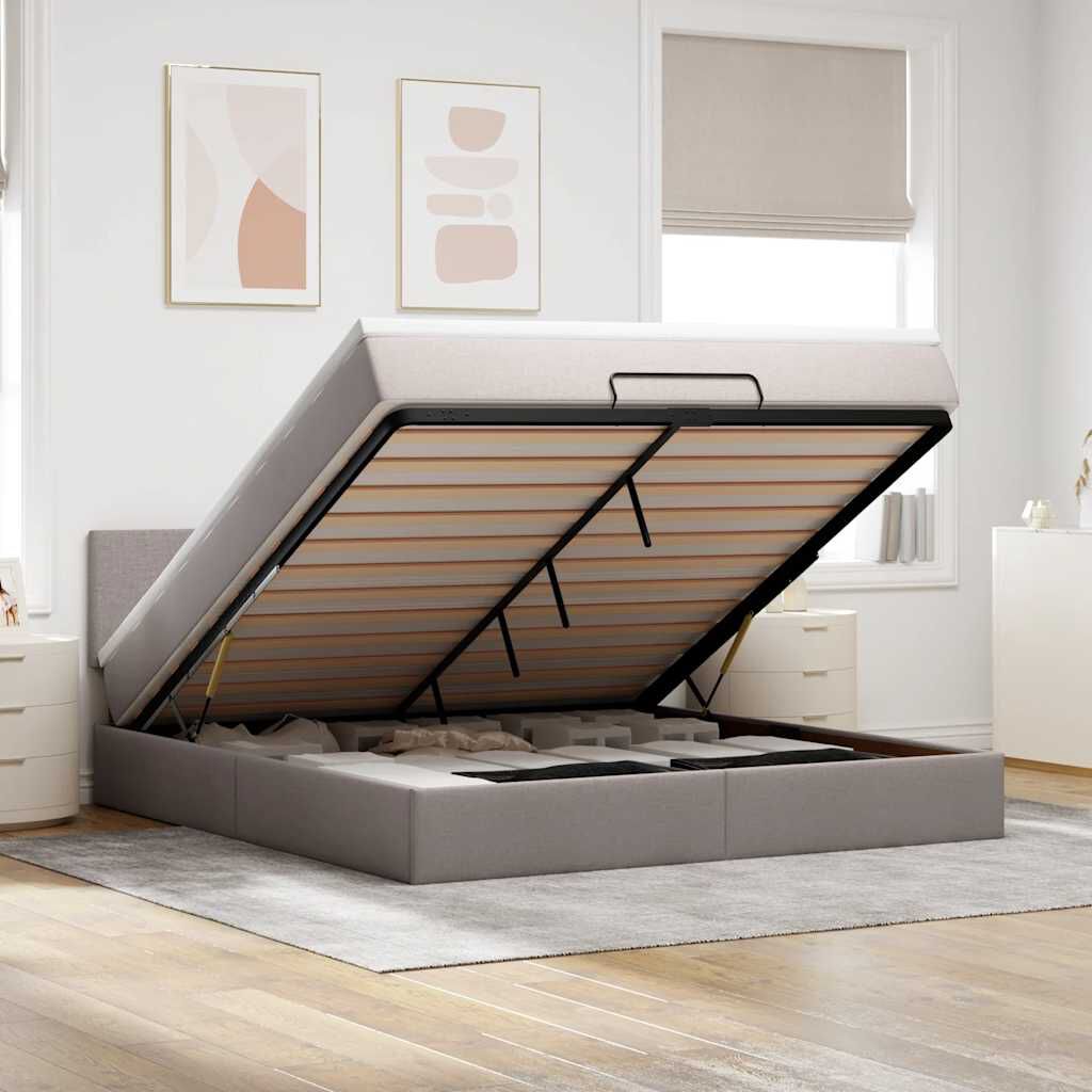 vidaXL Οθωμανικό κρεβάτι με στρώμα & LEDs Taupe 160x200cm ύφασμα