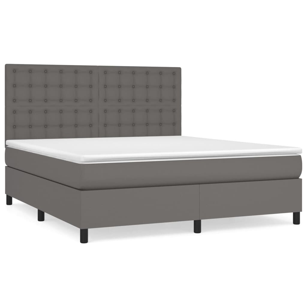 vidaXL Κρεβάτι Boxspring με Στρώμα Γκρι 180x200 εκ. Συνθετικό Δέρμα