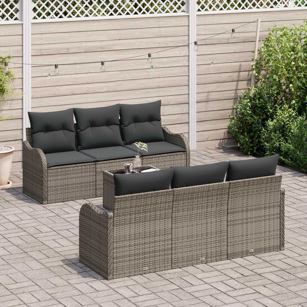vidaXL Σετ Καναπέ Κήπου 7 pcs Γκρι 55 x 55 x 37 εκ Πολυ ράταν