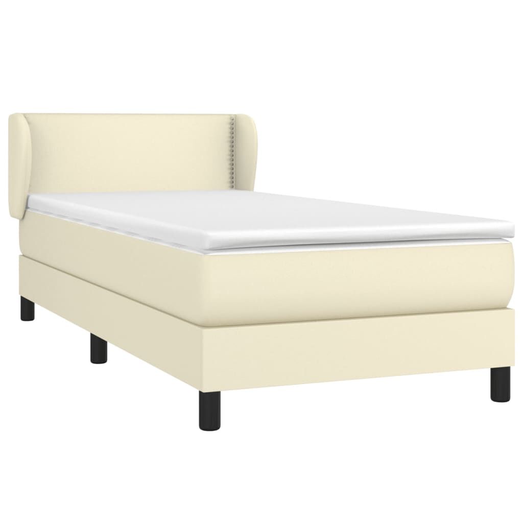 vidaXL Κρεβάτι Boxspring με Στρώμα Κρεμ 100x200εκ. από Συνθετικό Δέρμα