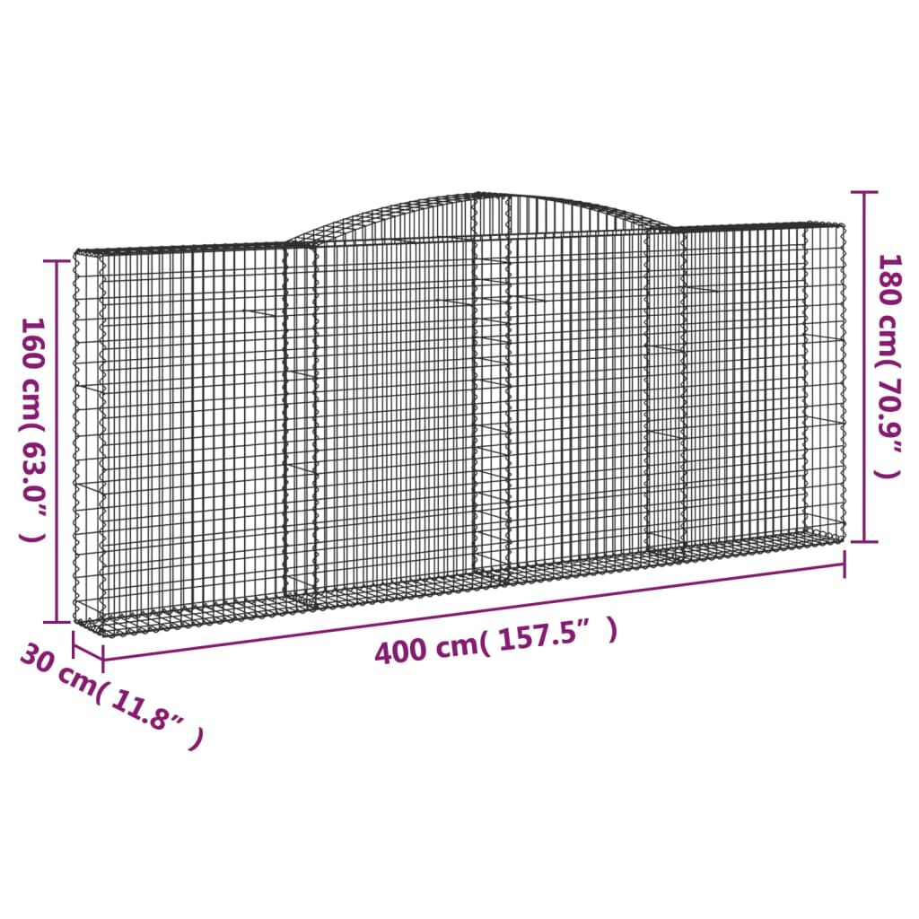 vidaXL Συρματοκιβώτια Τοξωτά 7 τεμ. 400x30x160/180 εκ. Γαλβαν. Ατσάλι