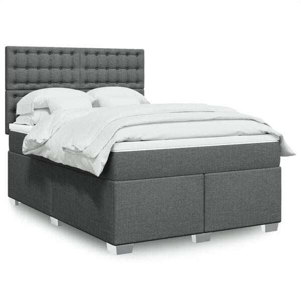 vidaXL Κρεβάτι Boxspring με Στρώμα Σκούρο Γκρι 140x200 εκ Υφασμάτινο
