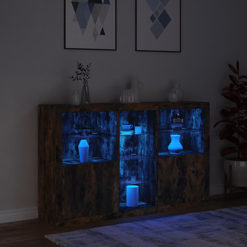 vidaXL Μπουφές με Φώτα LED Καπνιστή Δρυς 162 x 37 x 100 εκ.
