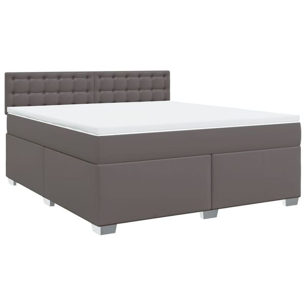 vidaXL Κρεβάτι Boxspring με Στρώμα Γκρι 180x200 εκ. Συνθετικό Δέρμα