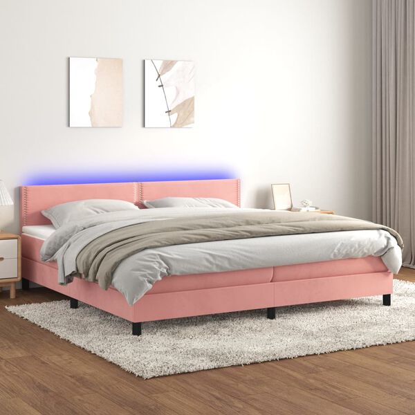 vidaXL &Kappa;&rho;&epsilon;&beta;ά&tau;&iota; Boxspring &mu;&epsilon; &Sigma;&tau;&rho;ώ&mu;&alpha; & LED &Rho;&omicron;&zeta; 200x200 &epsilon;&kappa;. &Beta;&epsilon;&lambda;&omicron;ύ&delta;&iota;&nu;&omicron;