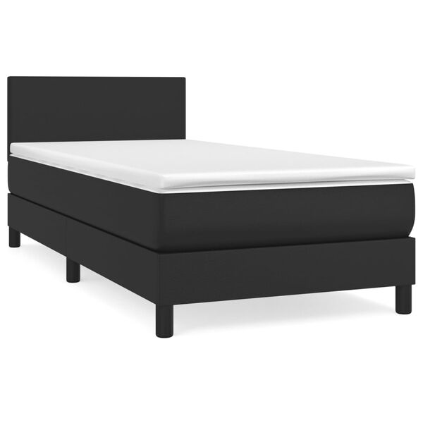 vidaXL Κρεβάτι Boxspring με Στρώμα Μαύρο 100x200εκ.από Συνθετικό Δέρμα