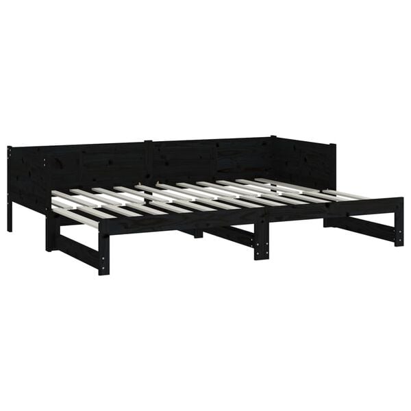 vidaXL Καναπές Κρεβάτι Συρόμενος Μαύρος 2x(90x200) εκ. από Μασίφ Πεύκο