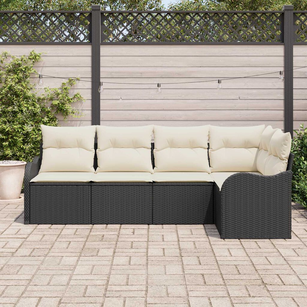 vidaXL Σετ Καναπέ Κήπου με μαξιλάρι 5 pcs Μαύρο Πολυ ράταν