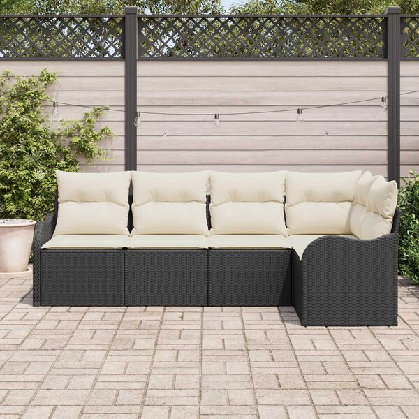 vidaXL Σετ Καναπέ Κήπου με μαξιλάρι 5 pcs Μαύρο Πολυ ράταν