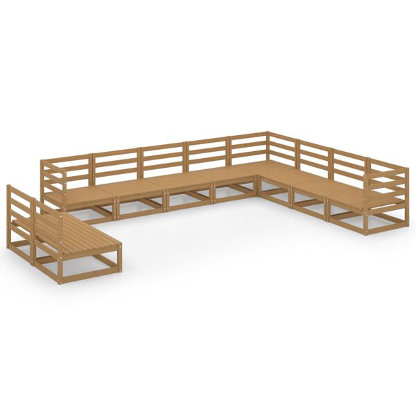 vidaXL Σαλόνι Κήπου Σετ 10 Τεμαχίων Καφέ Μελί από Μασίφ Ξύλο Πεύκου