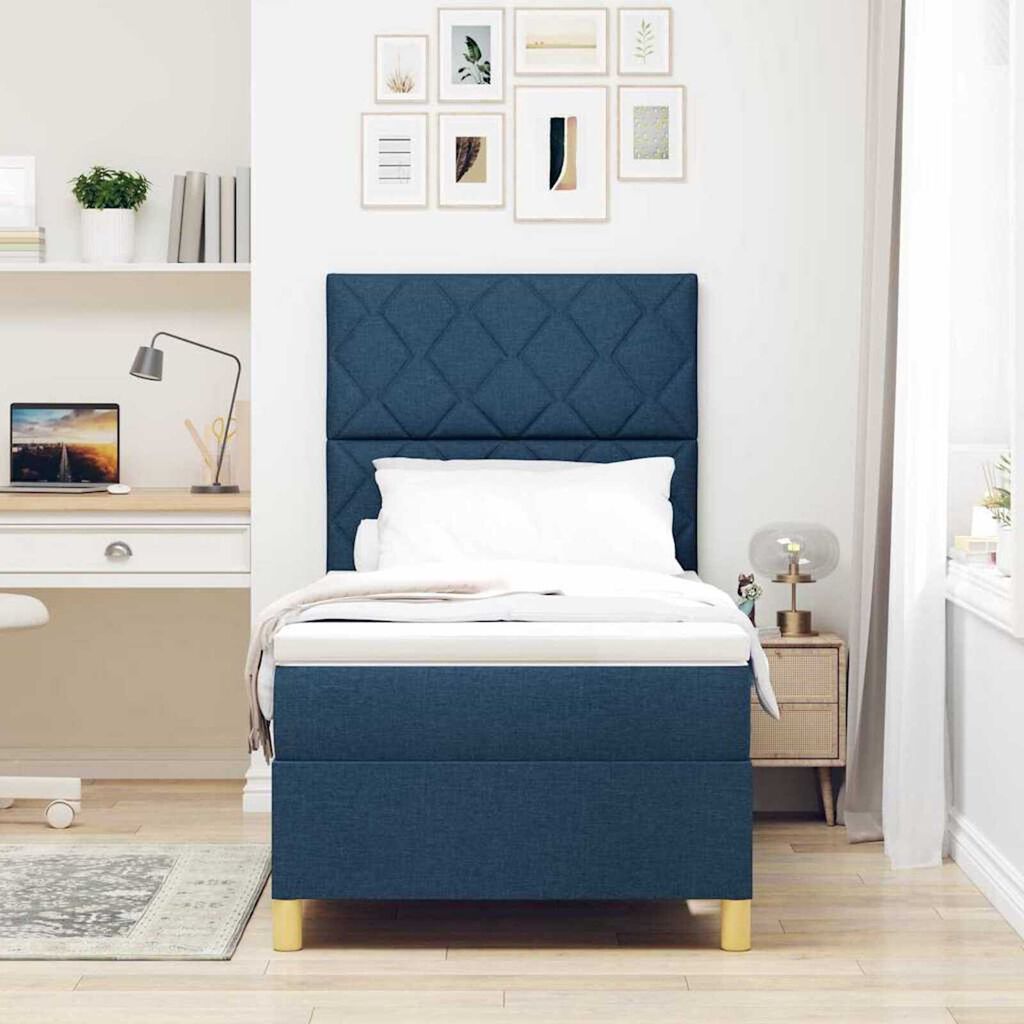 vidaXL Κρεβάτι με ελατήρια με στρώμα Μπλε 90 x 190 cm ύφασμα