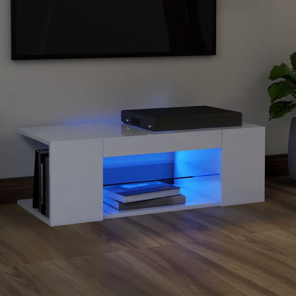 vidaXL Έπιπλο Τηλεόρασης με LED Γυαλιστερό Λευκό 90x39x30 εκ.