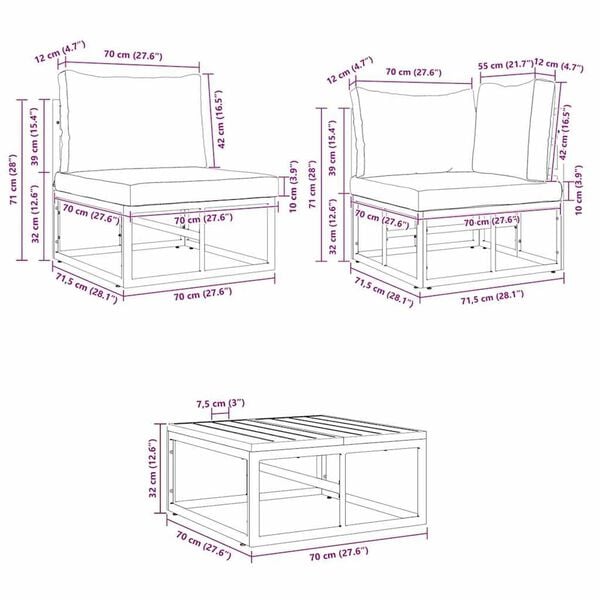 vidaXL Σετ Καναπέ Κήπου με μαξιλάρι 12 pcs Μαύρο Αλουμίνιο