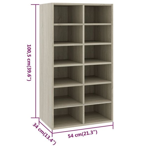 vidaXL Παπουτσοθήκη Sonoma Δρυς 54x34x100,5 εκ. από Επεξεργασμένο Ξύλο