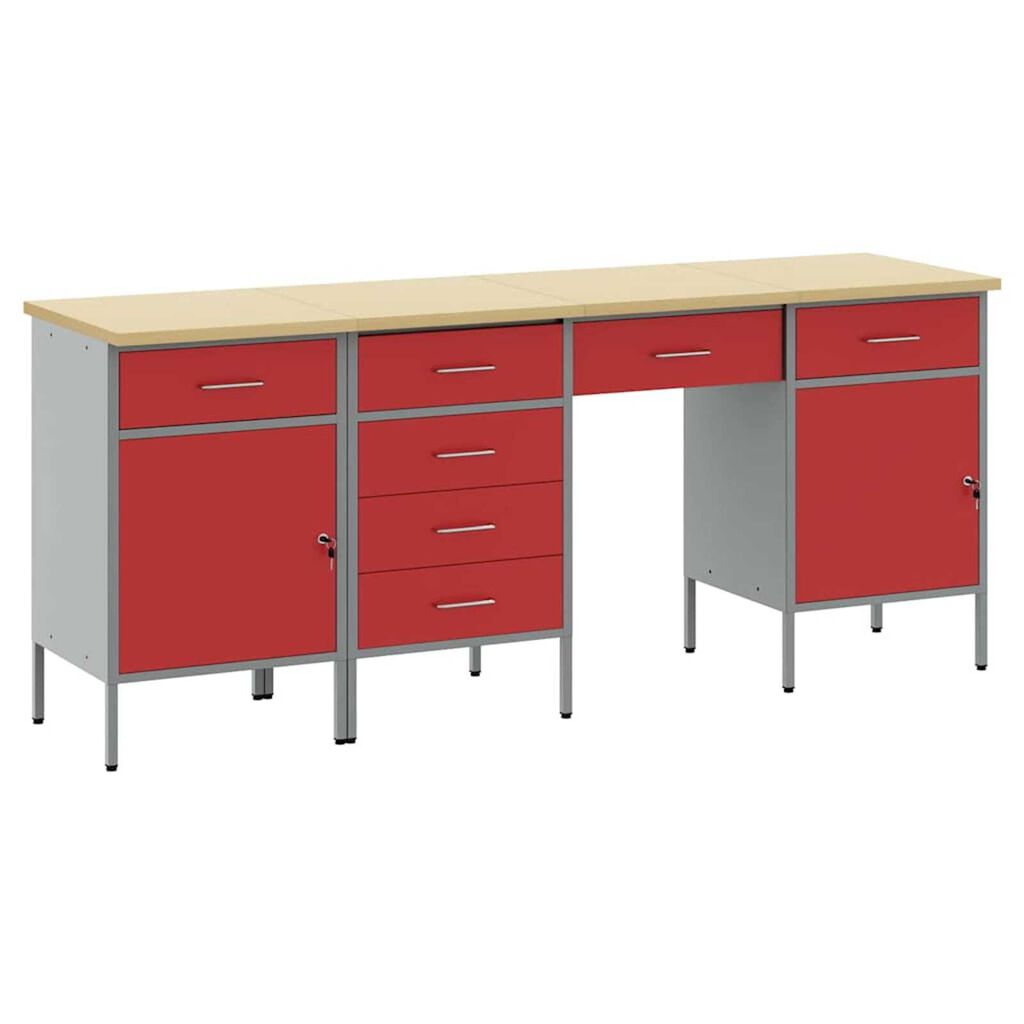 vidaXL Ντουλάπα Εργασίας με συρτάρι 4 pcs Κόκκινο 200 x 55 x 85 εκ