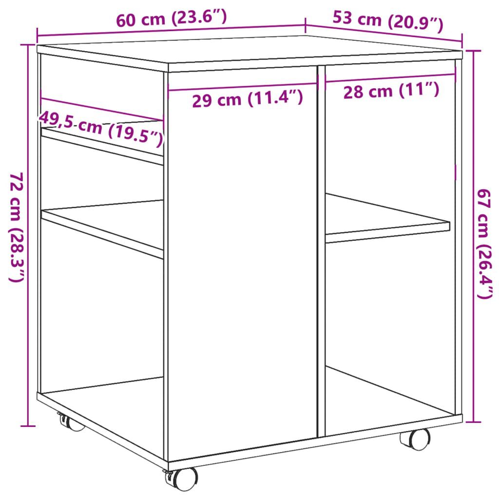 vidaXL Ντουλάπι Τροχήλατο Αρτισιανή Δρυς 60x53x72 εκ. Επεξεργ. Ξύλο
