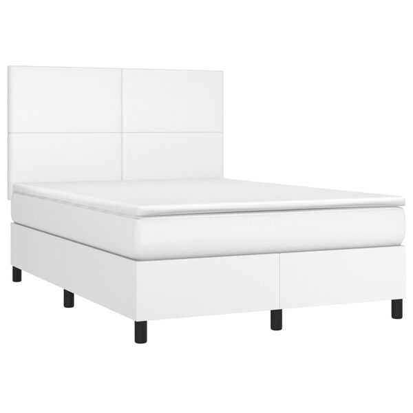vidaXL Κρεβάτι Boxspring με Στρώμα Λευκό 140x200εκ.από Συνθετικό Δέρμα