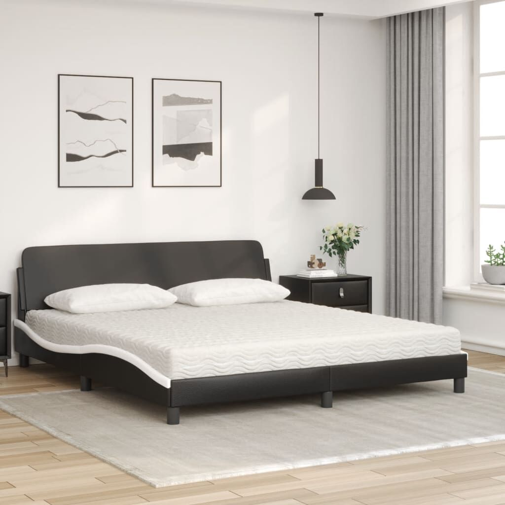 vidaXL Κρεβάτι με Στρώμα Μαύρο/Λευκό 180x200 εκ. από Συνθετικό δέρμα