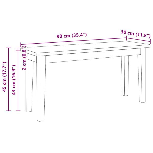 Πάγκος vidaXL 90 cm από μασίφ ξύλο καουτσούκ