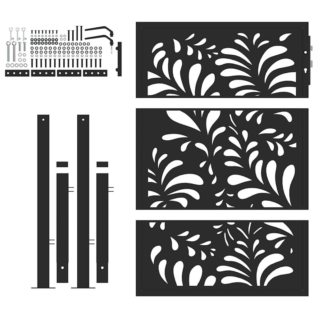 vidaXL Πύλη κήπου Μαύρη 105x130 cm Ατσάλινο σχέδιο κύματος