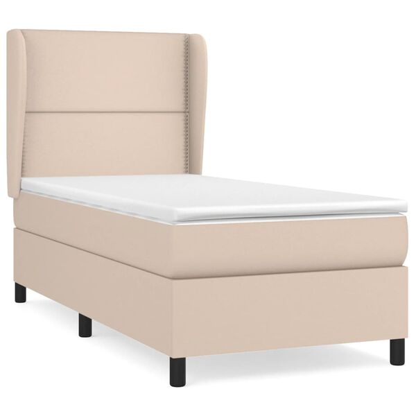 vidaXL Κρεβάτι Boxspring με Στρώμα Καπουτσίνο 90x190εκ.από Συνθ. Δέρμα