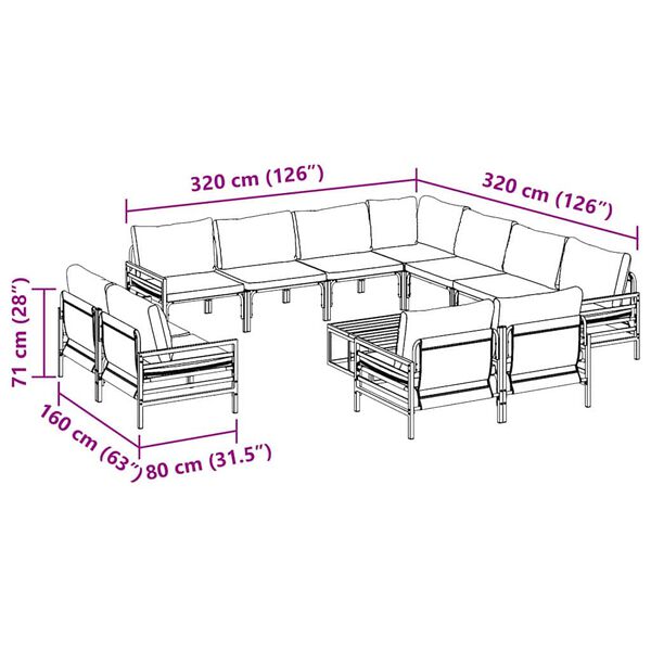 vidaXL Σετ Καναπέ Κήπου 12 pcs Ανθρακί Ατσάλι