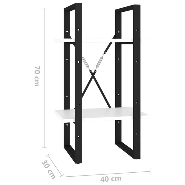 vidaXL Βιβλιοθήκη με 2 Ράφια Λευκή 40 x 30 x 70 εκ. από Επεξ. Ξύλο